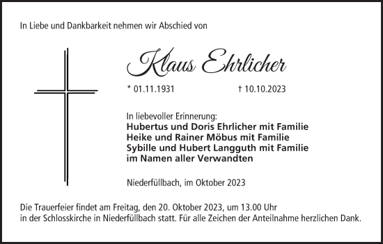 Anzeige von Klaus Ehrlicher von MGO