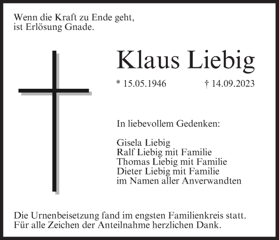 Anzeige von Klaus Liebig von MGO