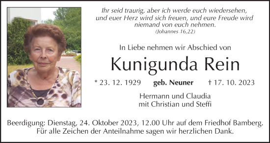 Anzeige von Kunigunda Rein von MGO