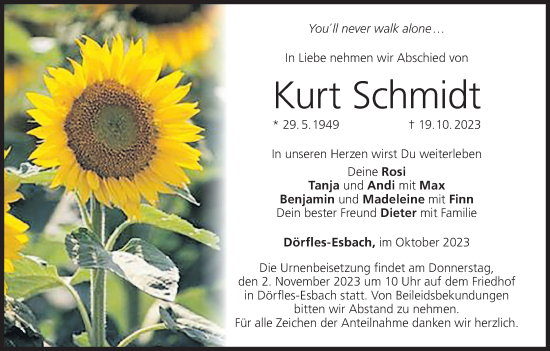 Anzeige von Kurt Schmidt von MGO