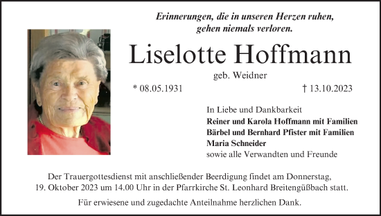 Anzeige von Liselotte Hoffmann von MGO