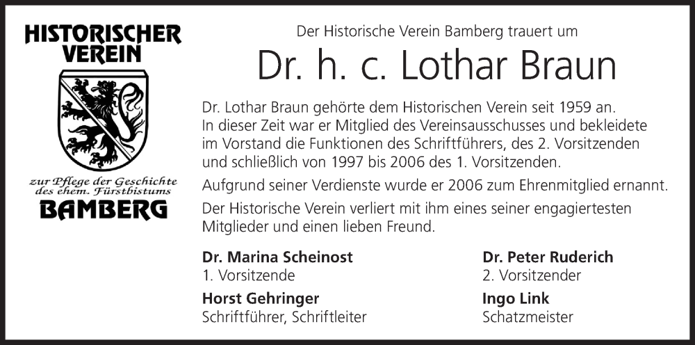 Traueranzeige für Lothar Braun vom 14.10.2023 aus MGO