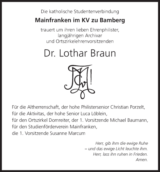 Anzeige von Lothar Braun von MGO