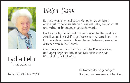 Anzeige von Lydia Fehr von MGO