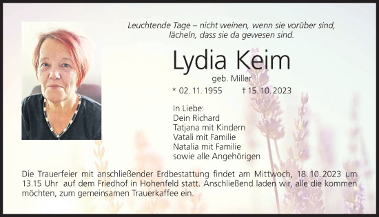 Anzeige von Lydia Keim von MGO
