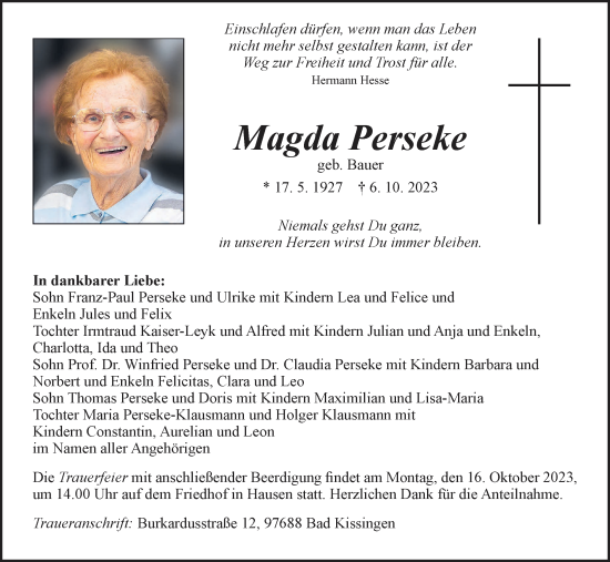 Anzeige von Magda Perseke von MGO