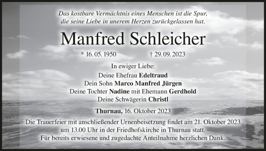 Anzeige von Manfred Schleicher von MGO