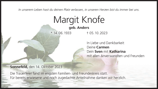 Anzeige von Margit Knofe von MGO