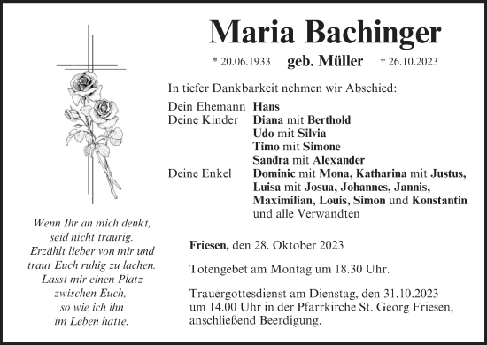 Anzeige von Maria Bachfinger von MGO