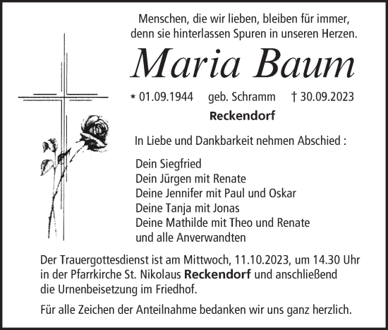 Anzeige von Maria Baum von MGO