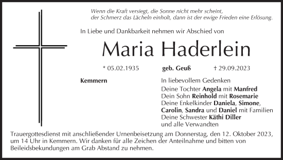 Anzeige von Maria Haderlein von MGO