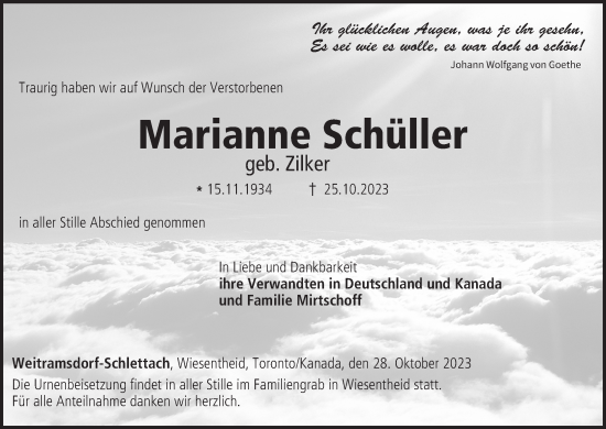 Anzeige von Marianne Schüller von MGO