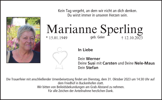 Anzeige von Marianne Sperling von MGO