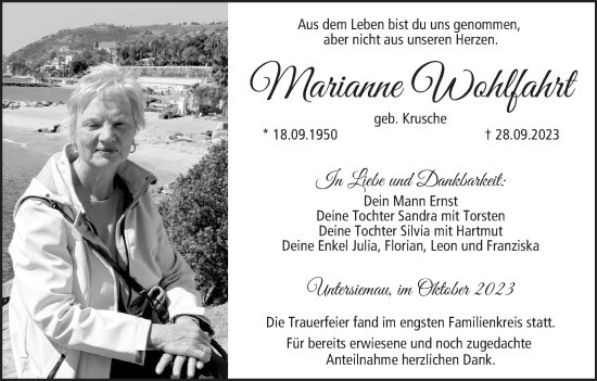 Anzeige von Marianne Wohlfahrt von MGO