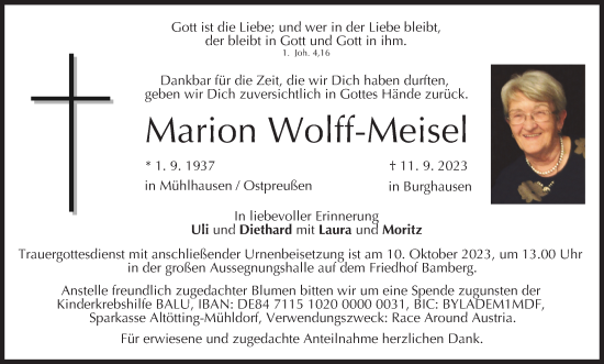 Anzeige von Marion Wolff-Meisel von MGO