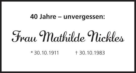 Anzeige von Mathilde Nickles von MGO