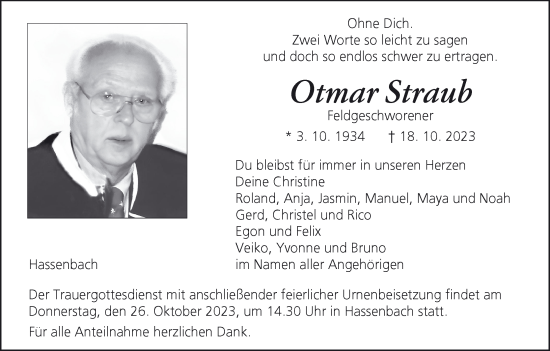 Anzeige von Otmar Straub von MGO