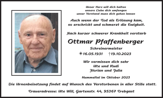 Anzeige von Ottmar Pfaffenberger von MGO