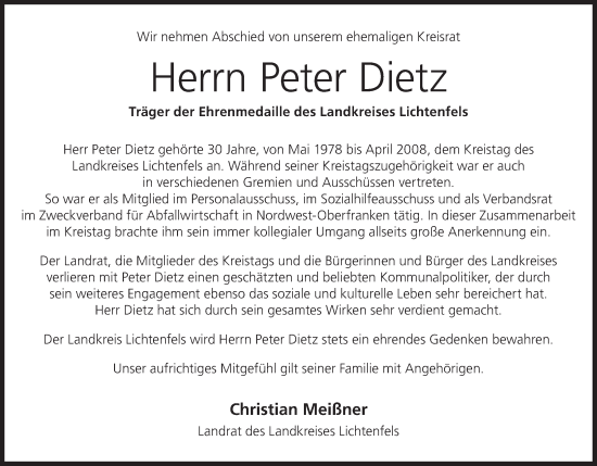 Anzeige von Peter Dietz von MGO