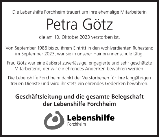 Anzeige von Petra Götz von MGO