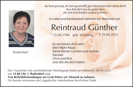 Anzeige von Reintraud Günther von MGO