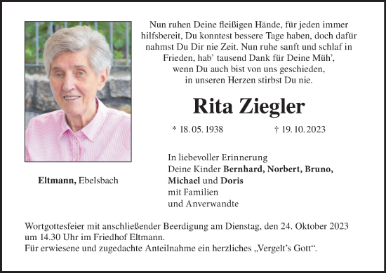 Anzeige von Rita Ziegler von MGO