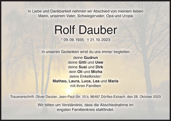Anzeige von Rolf Dauber von MGO