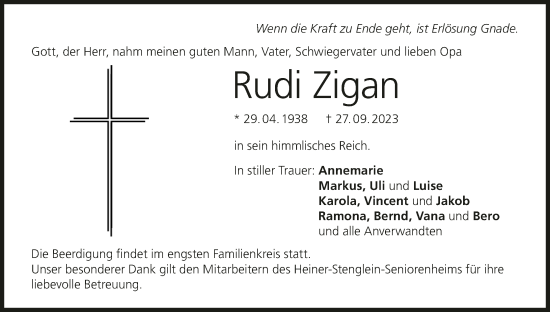 Anzeige von Rudi Zigan von MGO
