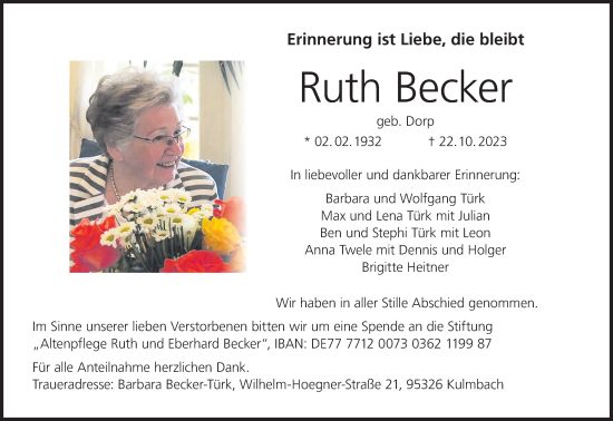 Anzeige von Ruth Becker von MGO