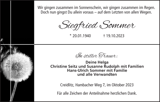 Anzeige von Siegfried Sommer von MGO