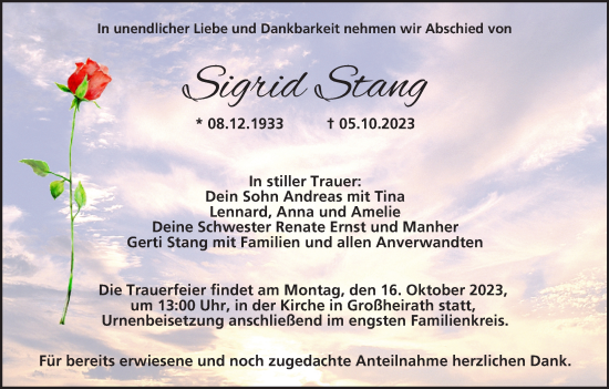 Anzeige von Sigrid Stang von MGO