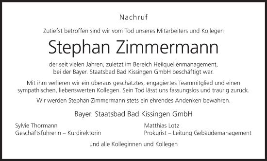 Anzeige von Stephan Zimmermann von MGO