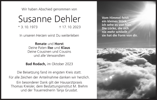 Anzeige von Susanne Dehler von MGO