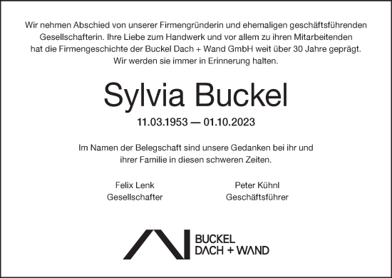 Anzeige von Sylvia Buckel von MGO