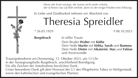 Anzeige von Theresia Spreidler von MGO