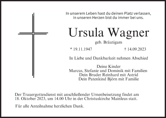 Anzeige von Ursula Wagner von MGO