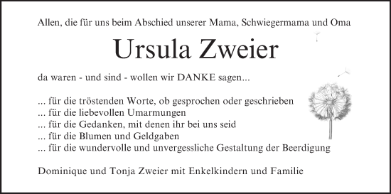 Anzeige von Ursula Zweier von MGO