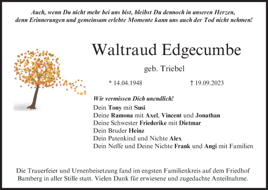 Anzeige von Waltraud Edgecumbe von MGO