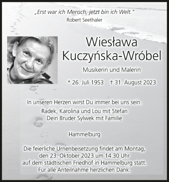 Anzeige von Wiestawa Kuczynska-Wrobel von MGO