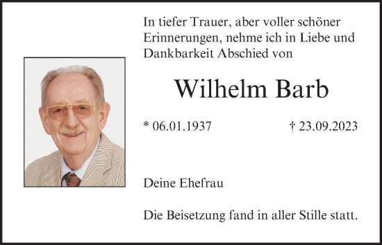 Anzeige von Wilhelm Barb von MGO