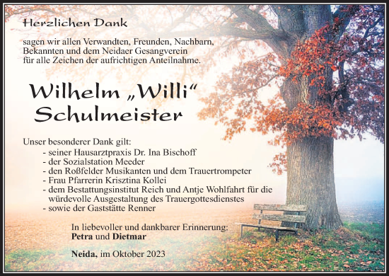 Anzeige von Wilhelm Schulmeister von MGO