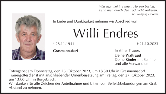 Anzeige von Willi Endres von MGO
