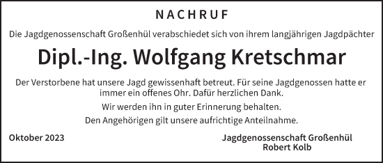 Anzeige von Wolfgang Kretschmar von MGO