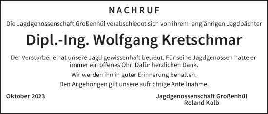 Anzeige von Wolfgang Kretschmar von MGO