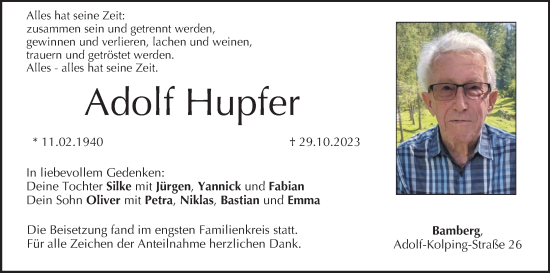 Anzeige von Adolf Hupfer von MGO