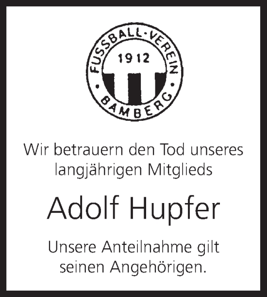 Anzeige von Adolf Hupfer von MGO