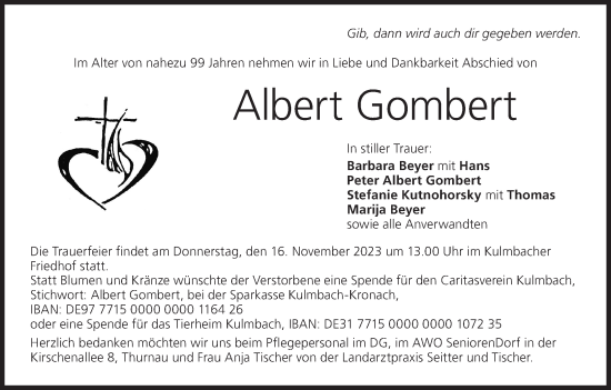 Anzeige von Albert Gombert von MGO