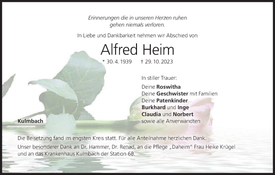 Anzeige von Alfred Heim von MGO