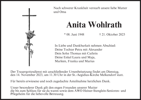 Anzeige von Anita Wohlrath von MGO