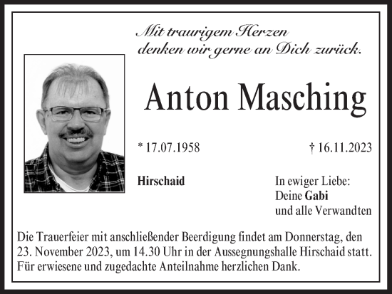 Anzeige von Anton Masching von MGO